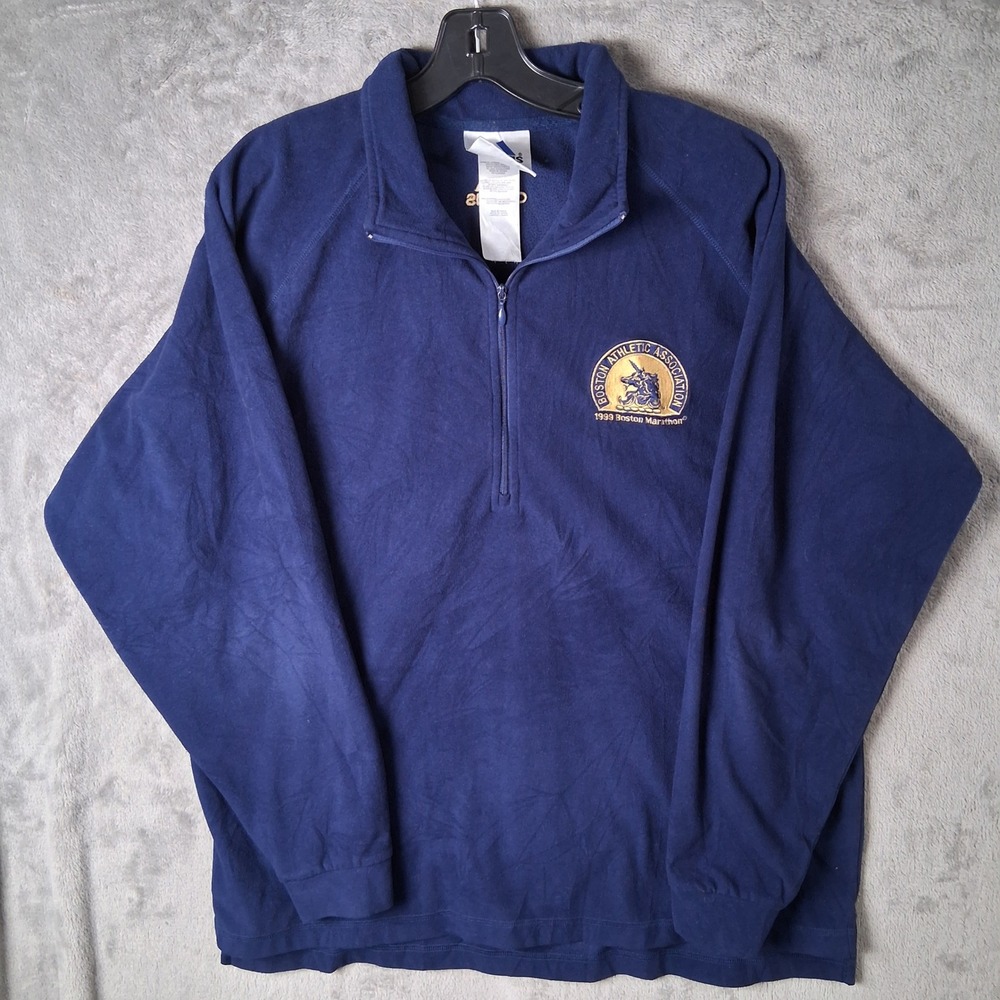 Vintage 1999 Adidas Boston Marathon 1/4 Zip Fleece Pullover Mens Large Navy Blue